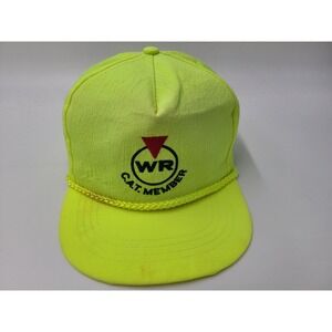 Vintage CAT Caterpillar Member‎ WR Distressed Nylon Snapback Hat Cap Neon Yellow